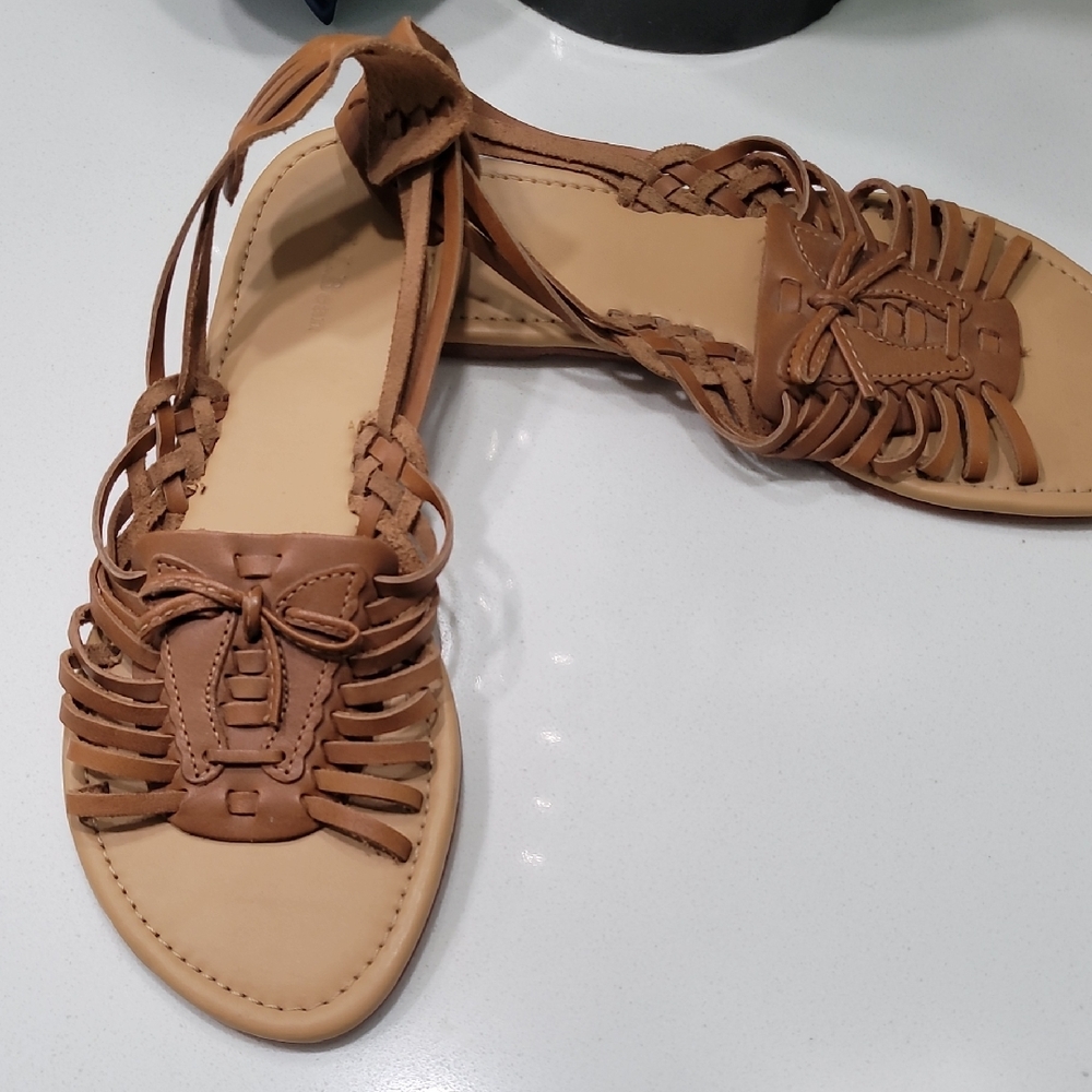 LL Bean Braided Leather Sandals - Tan Juarache Style